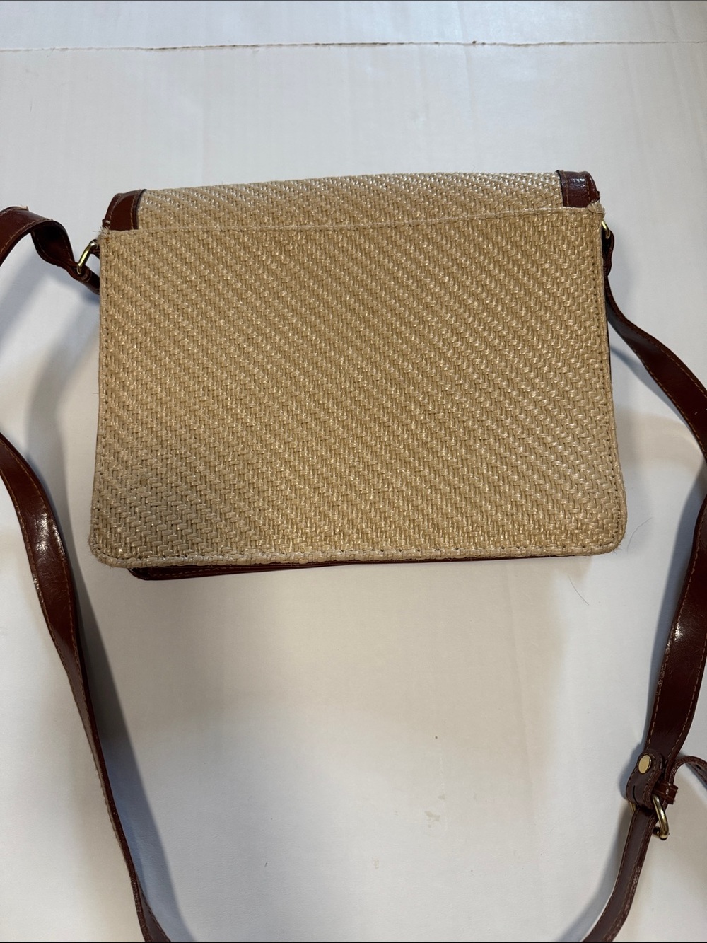 Casual Corner Beige Woven Crossbody with Brown Trim - Picture 8 of 11